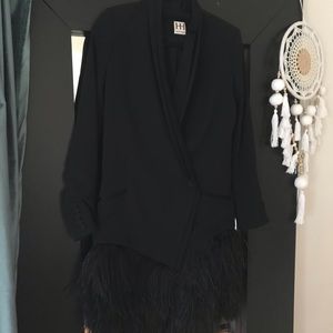 Haute Hippie tuxedo jacket dress with feather trim